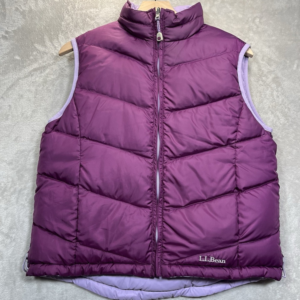 L. L. Bean Womens Goose Down Puffer Jacket M Purple Reversible Pockets‎ VTG
